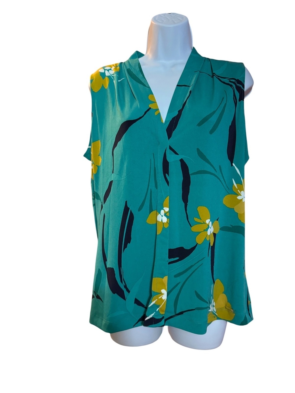 Calvin Klein Floral Sleeveless Blouse - Teal & Yellow